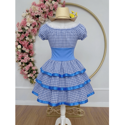 Vestido Adulto Junino Arraiá Caipira Xadrez Azul Festas