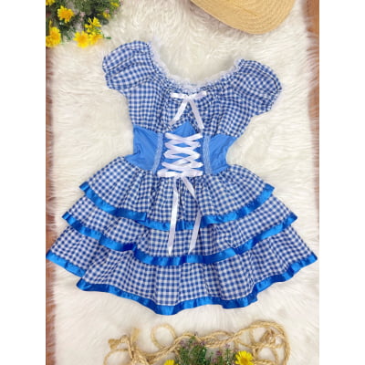 Vestido Adulto Junino Arraiá Caipira Xadrez Azul Festas