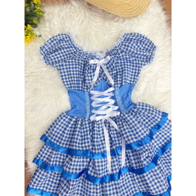 Vestido Adulto Junino Arraiá Caipira Xadrez Azul Festas