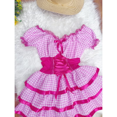 Vestido Adulto Junino Arraiá Caipira Xadrez Pink Festas