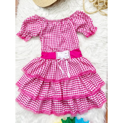 Vestido Adulto Junino Arraiá Festas Pink Xadrez