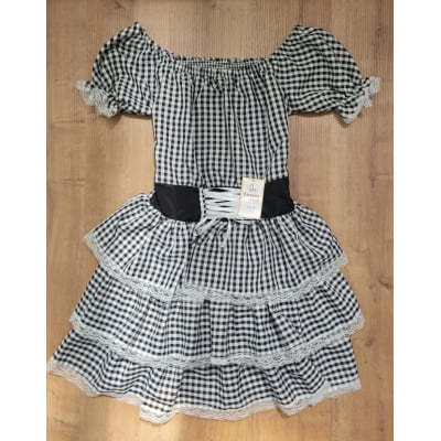 Vestido Adulto Junino Arraiá Festas Preto Xadrez