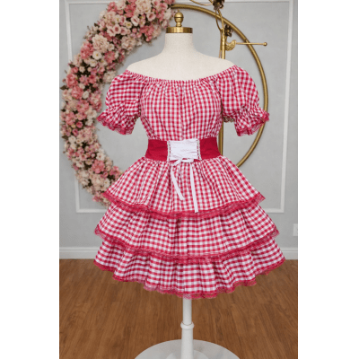 Vestido Adulto Junino Arraiá Festas Vermelho Xadrez