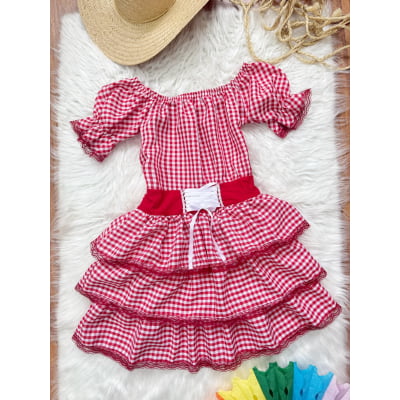 Vestido Adulto Junino Arraiá Festas Vermelho Xadrez