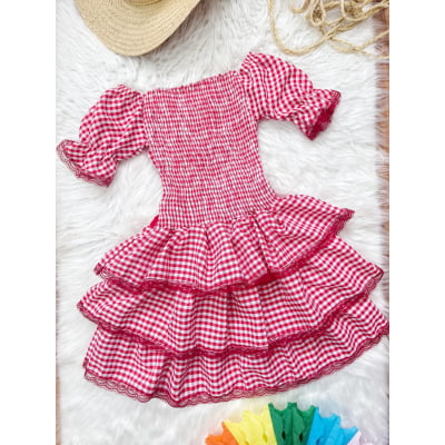 Vestido Adulto Junino Arraiá Festas Vermelho Xadrez
