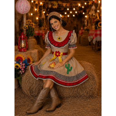 Vestido Adulto Junino Caipira Maria Bonita Colorido