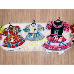 Kit 3 Peças Vestido Fantasia Junino  TAM 1-1-10 Variação Cor