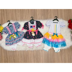 Kit 3 Peças Vestido Fantasia Junino  TAM 1-1-6 - Variação Cor