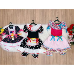 Kit 3 Peças Vestido Fantasia Junino  TAM 1-12-14 - Variação Cor