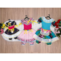 Kit 3 Peças Vestido Fantasia Junino  TAM 1-12-14 Variação Cor