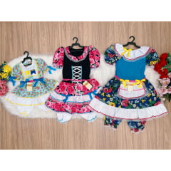 Kit 3 Peças Vestido Fantasia Junino  TAM 1-12-16 - Variação Cor