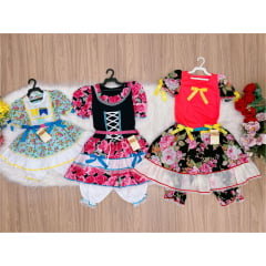 Kit 3 Peças Vestido Fantasia Junino  TAM 1-12-16 - Variação Cor