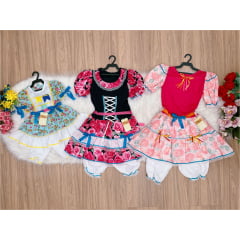 Kit 3 Peças Vestido Fantasia Junino  TAM 1-12-16 - Variação Cor