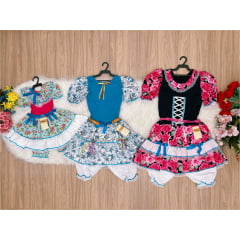 Kit 3 Peças Vestido Fantasia Junino  TAM 1-14-16 Variação Cor