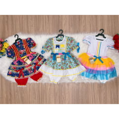 Kit 3 Peças Vestido Fantasia Junino  TAM 1-2-3 Variação Cor
