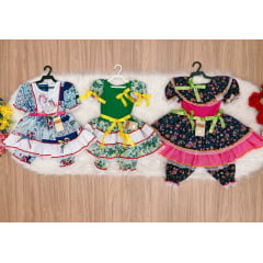 Kit 3 Peças Vestido Fantasia Junino  TAM 1-2-4 Variação Cor
