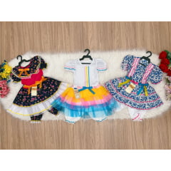 Kit 3 Peças Vestido Fantasia Junino  TAM 1-2-6 - Variação Cor
