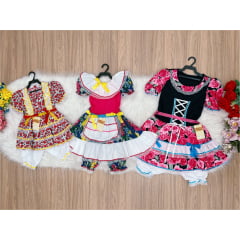 Kit 3 Peças Vestido Fantasia Junino  TAM 1-4-10 - Variação Cor