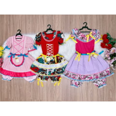 Kit 3 Peças Vestido Fantasia Junino  TAM 10-12-14 Variação Cor