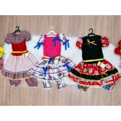 Kit 3 Peças Vestido Fantasia Junino  TAM 10-12-14 Variação Cor