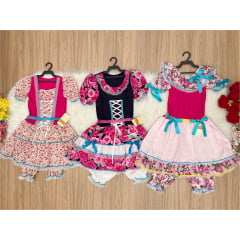 Kit 3 Peças Vestido Fantasia Junino  TAM 10-12-14 Variação Cor