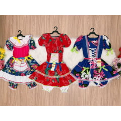 Kit 3 Peças Vestido Fantasia Junino  TAM 10-12-14 Variação Cor