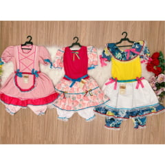 Kit 3 Peças Vestido Fantasia Junino  TAM 10-12-14 Variação Cor