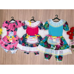 Kit 3 Peças Vestido Fantasia Junino  TAM 10-12-16 Variação Cor