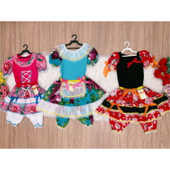 Kit 3 Peças Vestido Fantasia Junino  TAM 10-14-16 Variação Cor