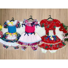 Kit 3 Peças Vestido Fantasia Junino  TAM 12-14-16 Variação Cor
