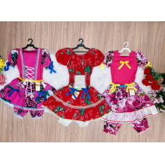 Kit 3 Peças Vestido Fantasia Junino  TAM 12-14-16 Variação Cor