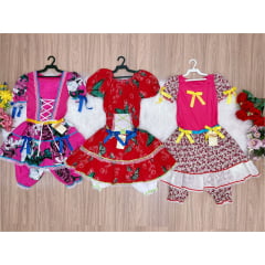 Kit 3 Peças Vestido Fantasia Junino  TAM 12-14-16 Variação Cor