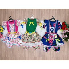 Kit 3 Peças Vestido Fantasia Junino  TAM 12-14-16 Variação Cor