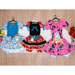 Kit 3 Peças Vestido Fantasia Junino  TAM 12-14-16 Variação Cor