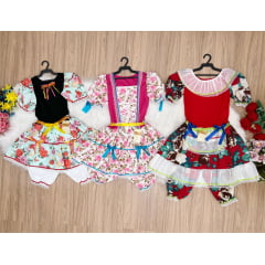Kit 3 Peças Vestido Fantasia Junino  TAM 12-14-16 Variação Cor