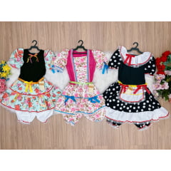Kit 3 Peças Vestido Fantasia Junino  TAM 12-14-16 Variação Cor