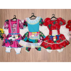 Kit 3 Peças Vestido Fantasia Junino  TAM 12-14-16 Variação Cor