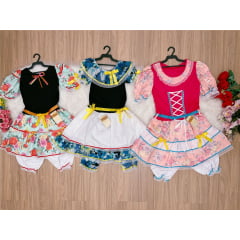 Kit 3 Peças Vestido Fantasia Junino  TAM 12-14-16 Variação Cor