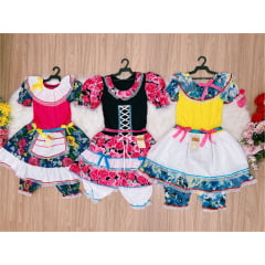 Kit 3 Peças Vestido Fantasia Junino  TAM 12-14-16 Variação Cor