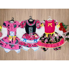 Kit 3 Peças Vestido Fantasia Junino  TAM 14-14-14 Variação Cor