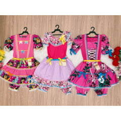 Kit 3 Peças Vestido Fantasia Junino  TAM 14-16-16 Variação Cor