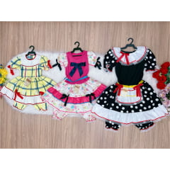 Kit 3 Peças Vestido Fantasia Junino  TAM 2-6-14 Variação Cor