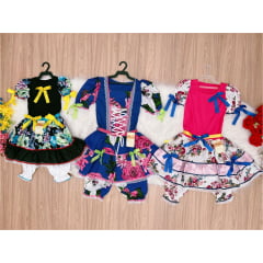 Kit 3 Peças Vestido Fantasia Junino  TAM 4-12-14 Variação Cor