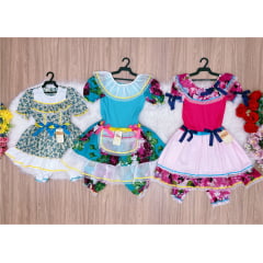 Kit 3 Peças Vestido Fantasia Junino  TAM 4-12-14 Variação Cor
