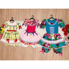 Kit 3 Peças Vestido Fantasia Junino  TAM 4-6-14 Variação Cor