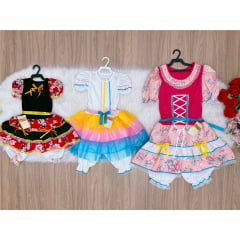 Kit 3 Peças Vestido Fantasia Junino  TAM 4-8-14 Variação Cor