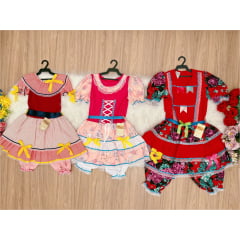 Kit 3 Peças Vestido Fantasia Junino  TAM 6-10-14 Variação Cor