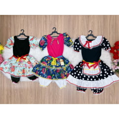 Kit 3 Peças Vestido Fantasia Junino  TAM 6-14-14 Variação Cor