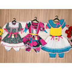 Kit 3 Peças Vestido Fantasia Junino  TAM 8-10-14 Variação Cor