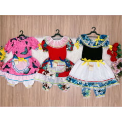 Kit 3 Peças Vestido Fantasia Junino  TAM 8-12-14 Variação Cor